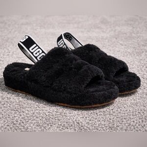 UGG Fluff Yeah Black Shearling Slides Slingback / US 8 / Excellent Condition